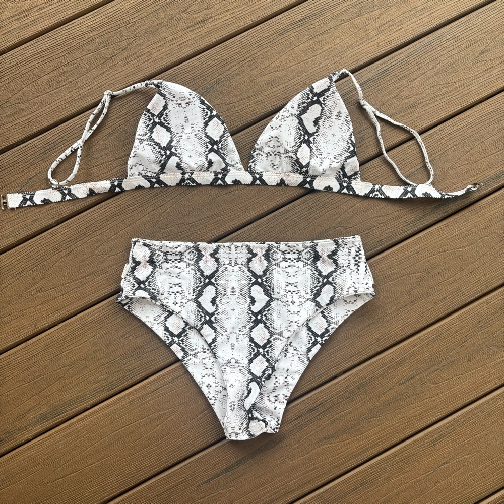 Fashion Nova Snake Print Bikini - Black and White